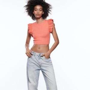 Zara Pink Ruffled Crop Tank Top